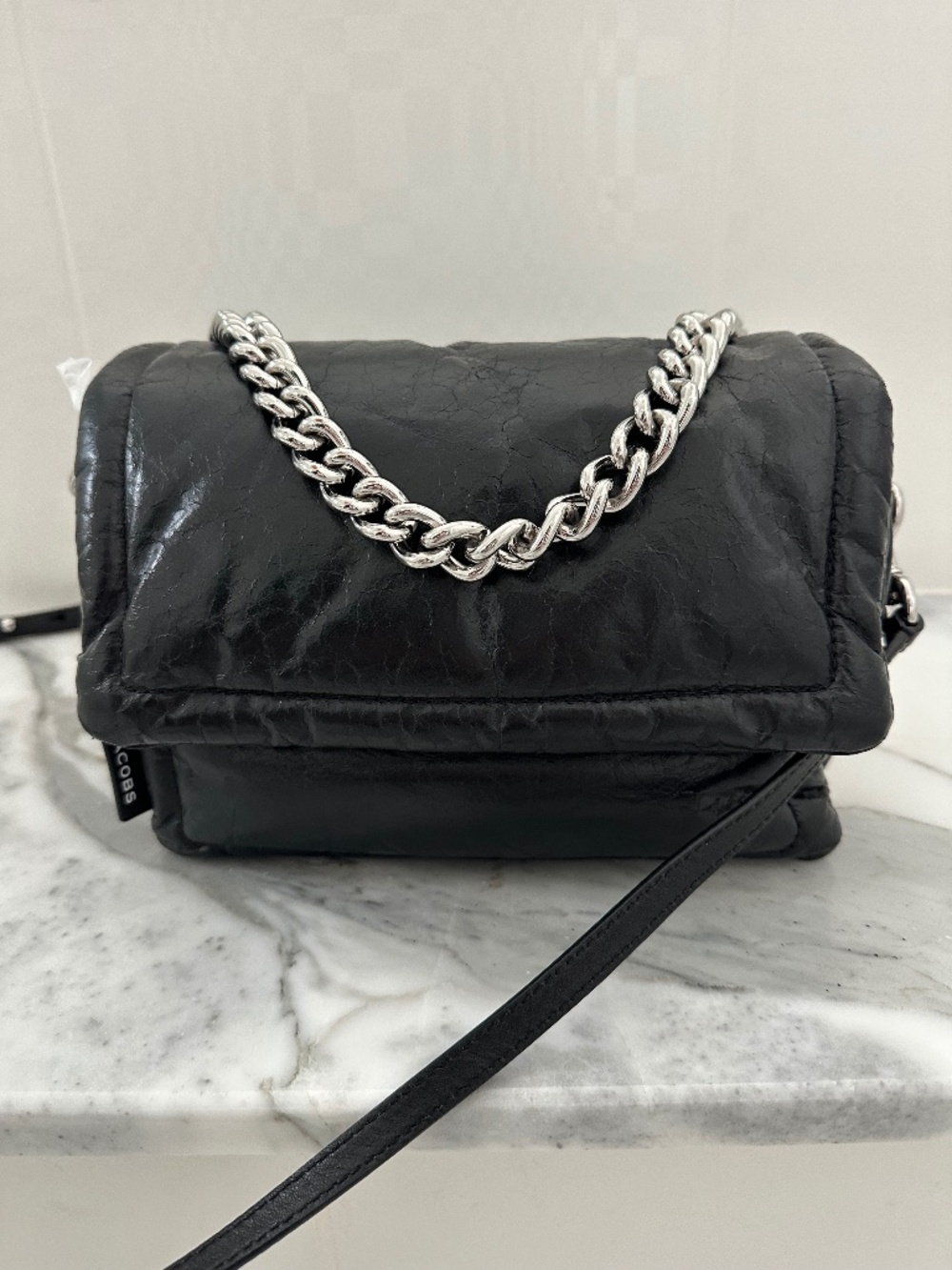 Marc Jacobs PILLOW BAG Silver Tone Hdwr Black Leather